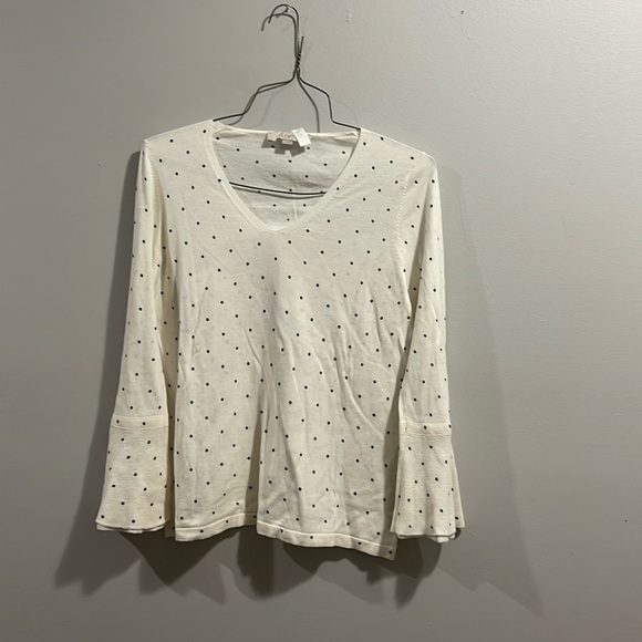 Ann Taylor Loft Women's White Knit Top with Black Polka Dots Size Medium - Picture 1 of 4